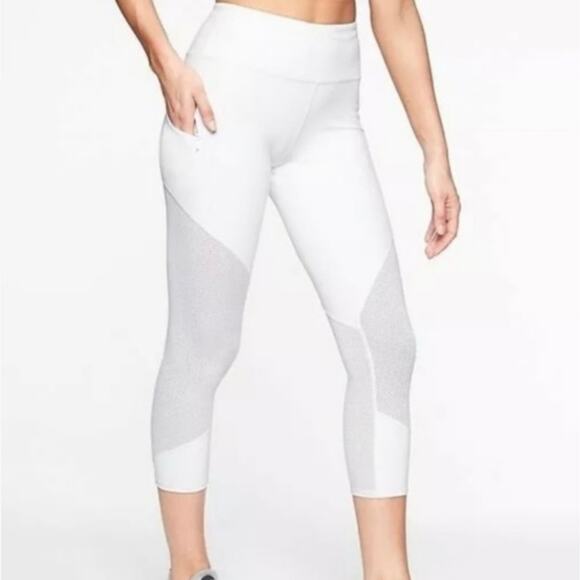 Athleta Mesh Contender Mid-Rise Capri Leggings in White Medium - Picture 15 of 15